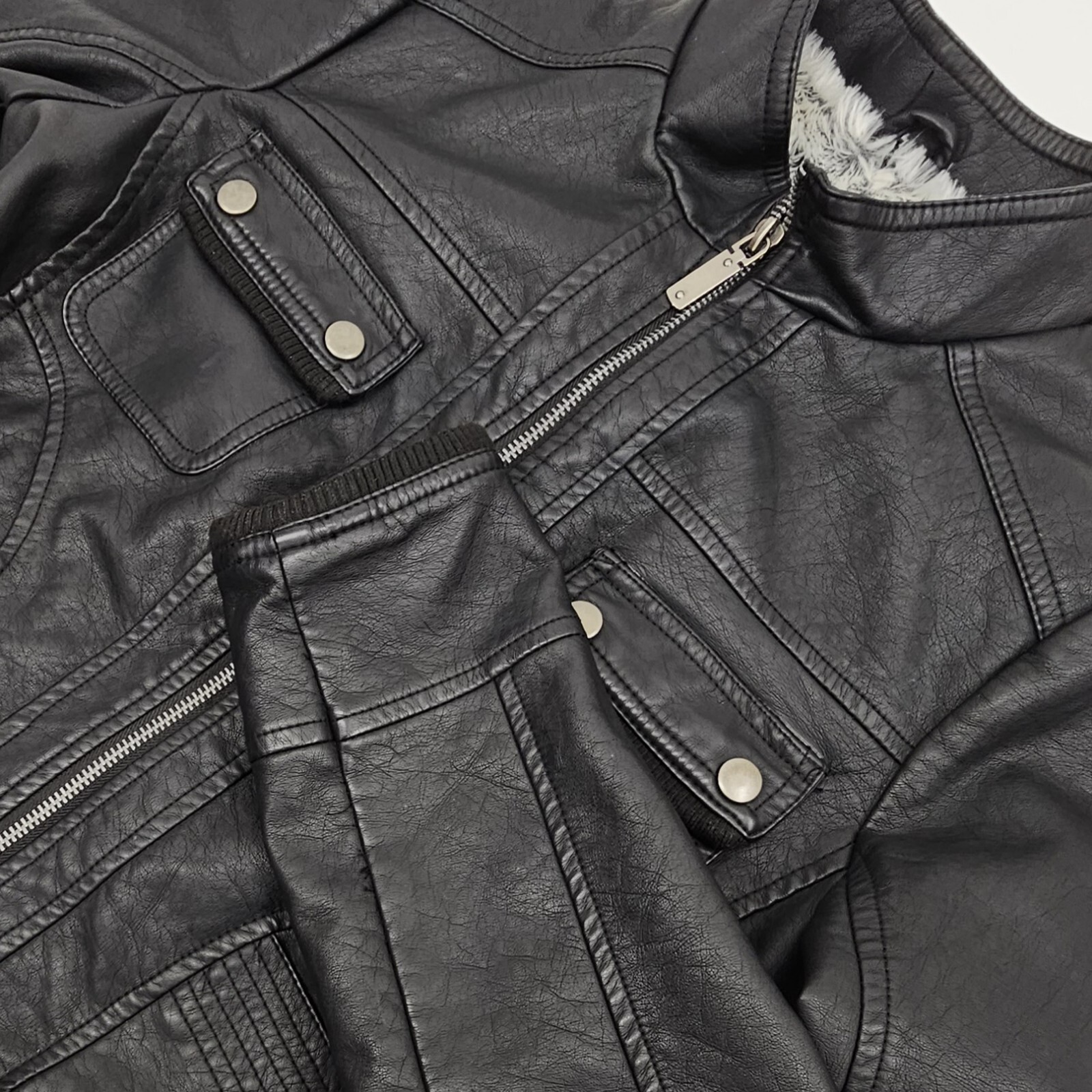 Royalty For Me Size Small Faux Leather Black Moto Jacket Plush luxe Lined Biker