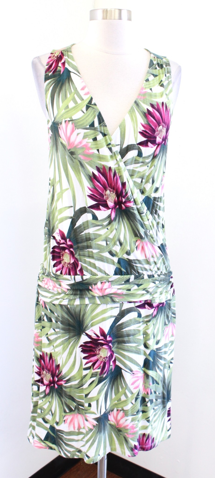 Tommy Bahama Proteia Garden Palm Floral Print Ruched Blouson Tank Dress Size S