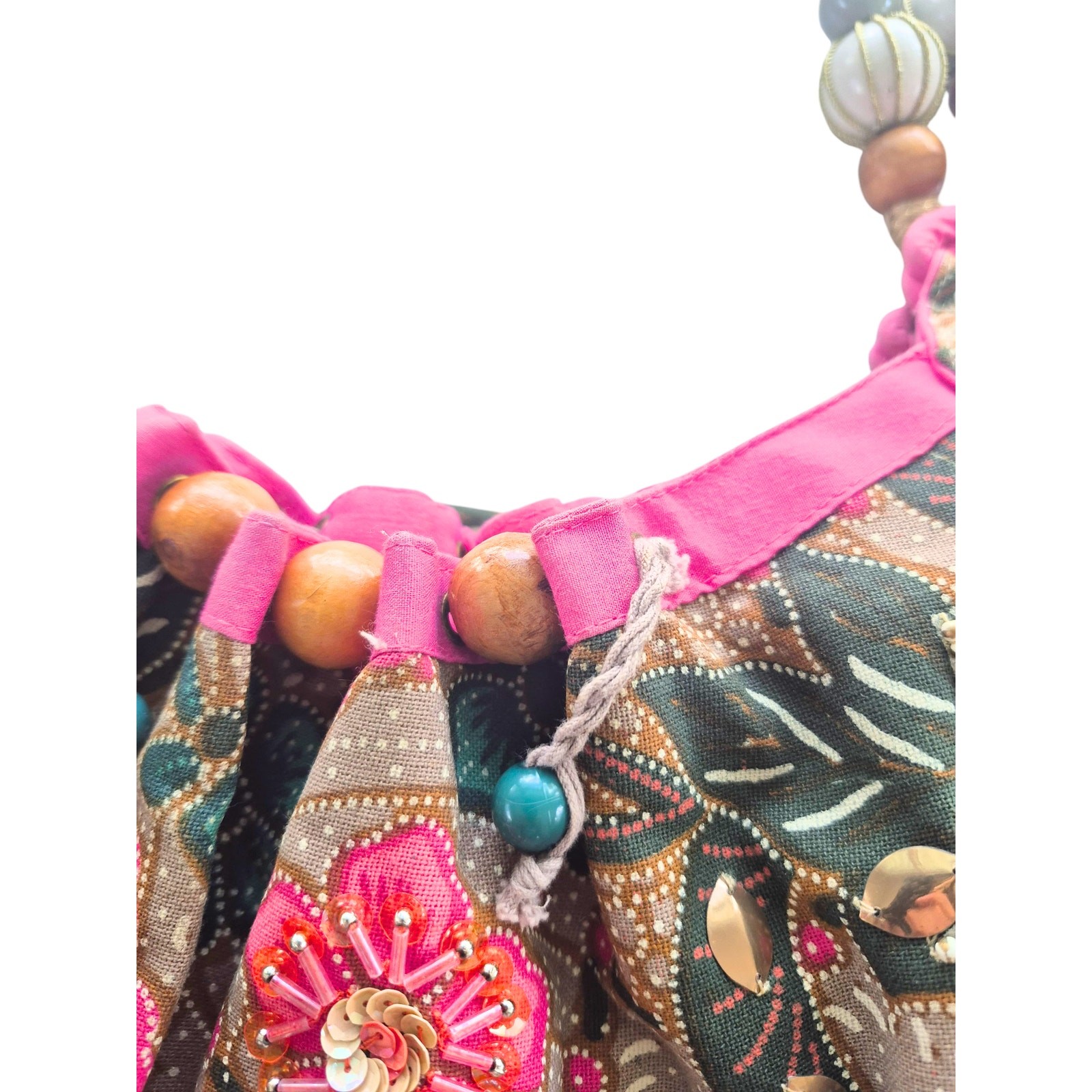 Accessorize Large Canvas Floral Embellished Bag Colorful Beaded Boho Beach
