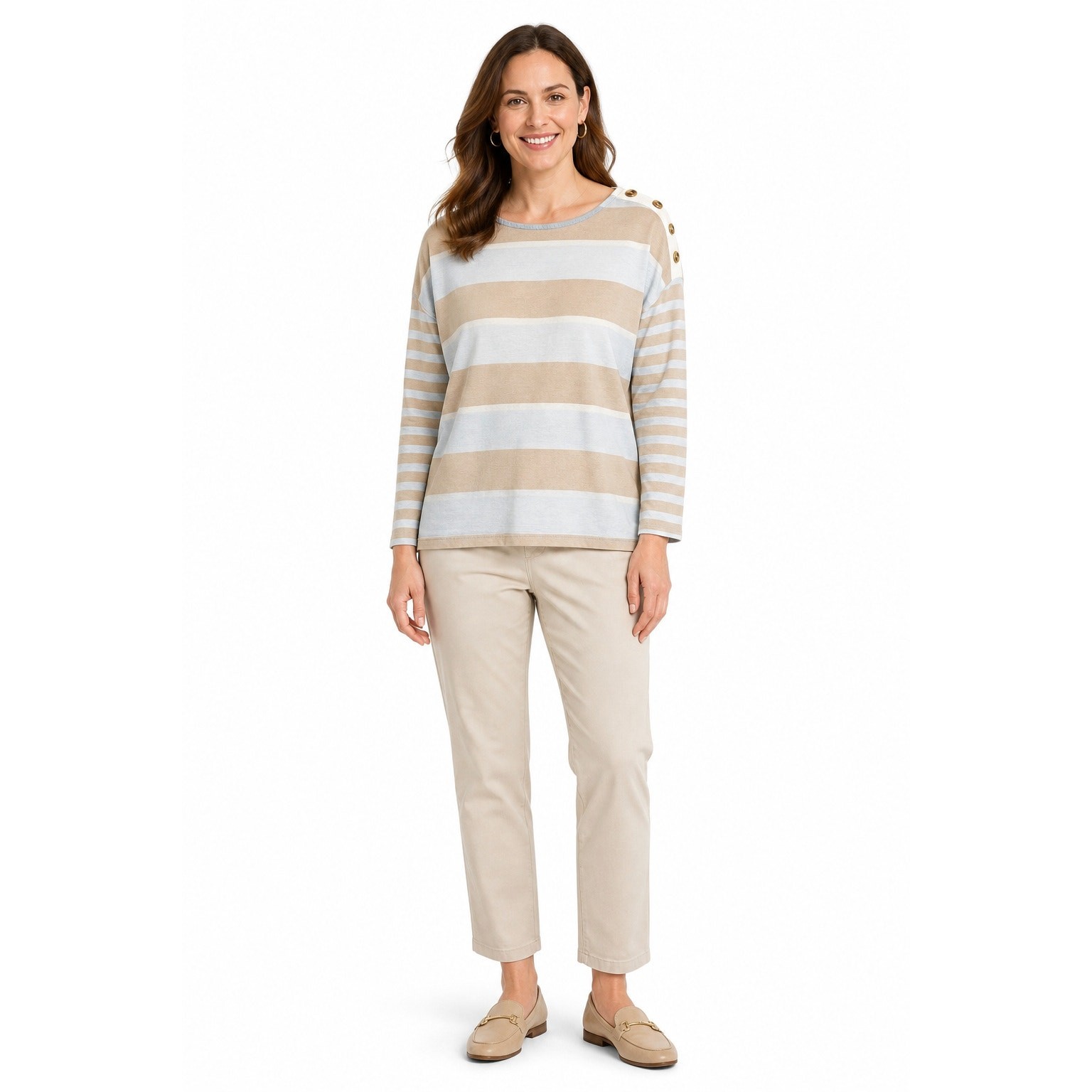 Talbots sz L neutral striped button accent slub old money casual career comfort