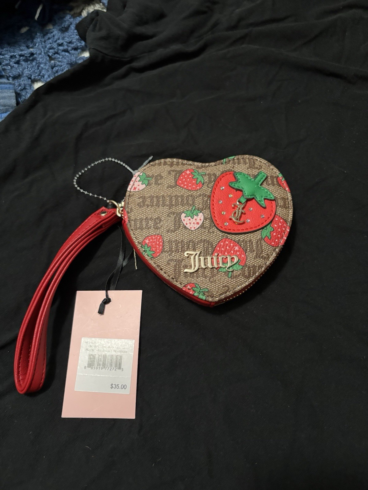 Juicy Couture Wristlet Coin Holder Heart Shape with strawberries