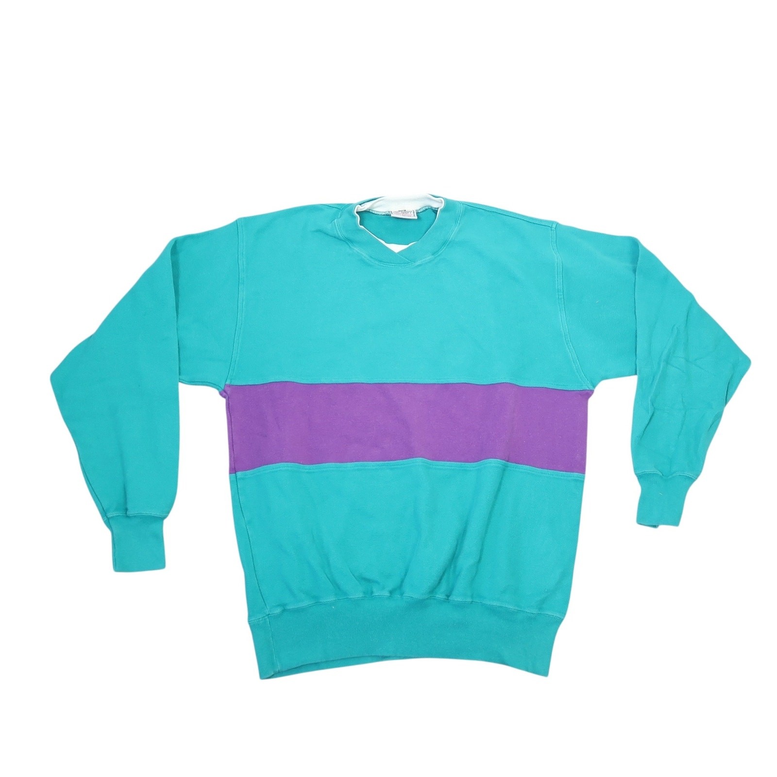 Vintage 90s Norsport Teal Green and Purple Stripe Crewneck Sweatshirt Mens M