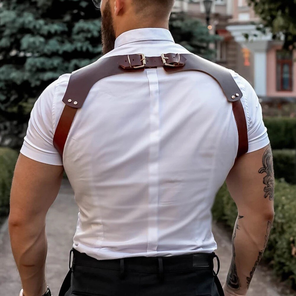 Vintage Leather Suspenders Braces Shoulder Strap Belt Harness For Men O6M3