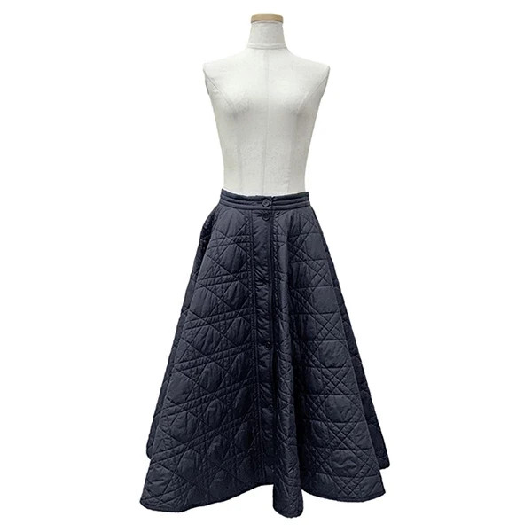 Christian Dior Long skirt Micro Cannage Technical taffeta Navy Women 36 size