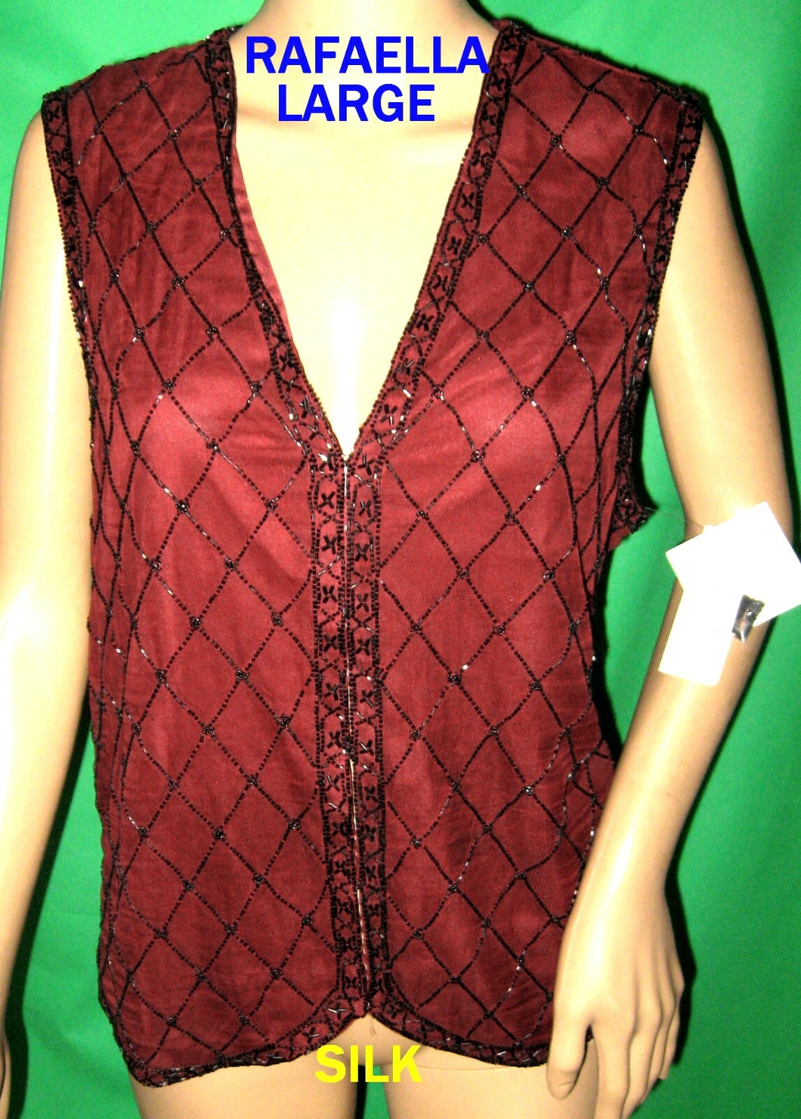 NWT L xmas red RAFAELLA beaded vest evening holiday party bartender black vtg