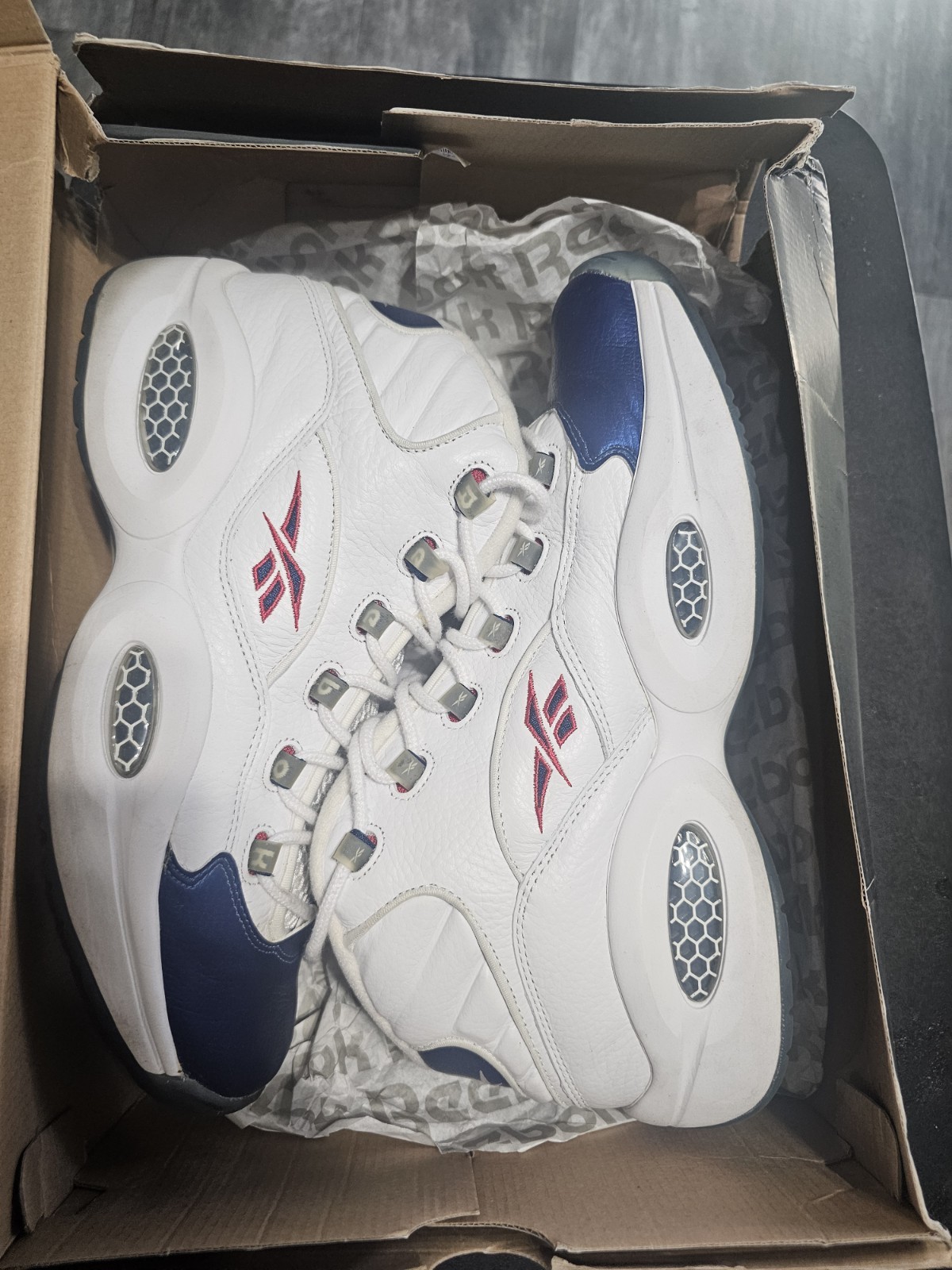 Vintage 2012 REEBOK QUESTION MID PEARLIZED NAVY BLUE QS Sz. 13 IVERSON