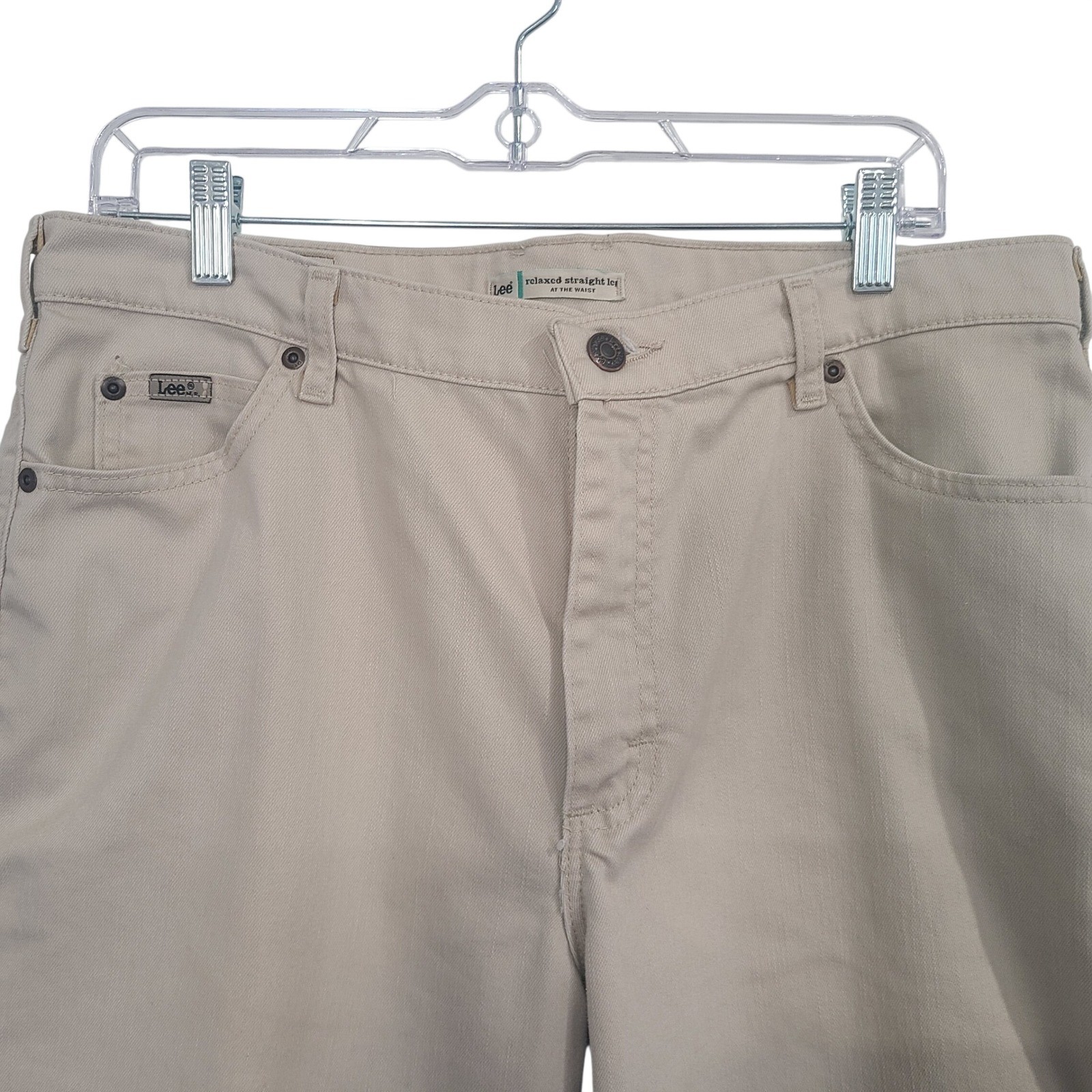 Lee Relaxed Straight Leg Pants Women’s 14M Beige Twill Khakis Casual