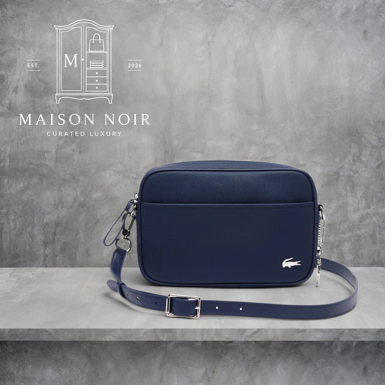 Lacoste Woman’s Navy Blue Medium Rectangular Everyday Crossbody Bag