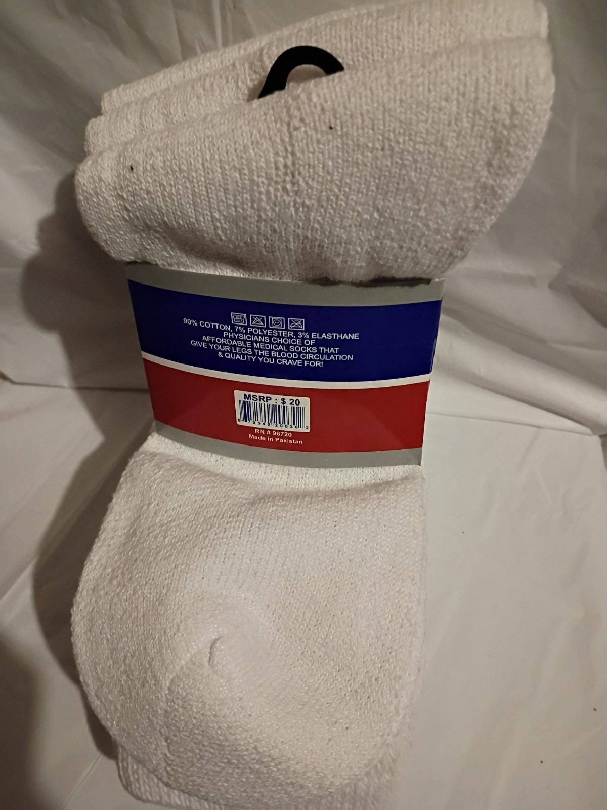 Rodex Therapeutic Cushioned Crew Socks White Men’s Size 10-13 Cotton Blend