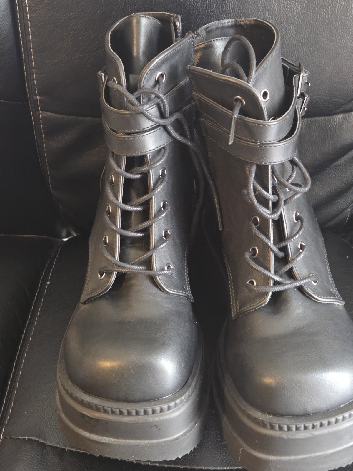 Demonia Shaker-52 Black Technopagan Platform Boots Size 10