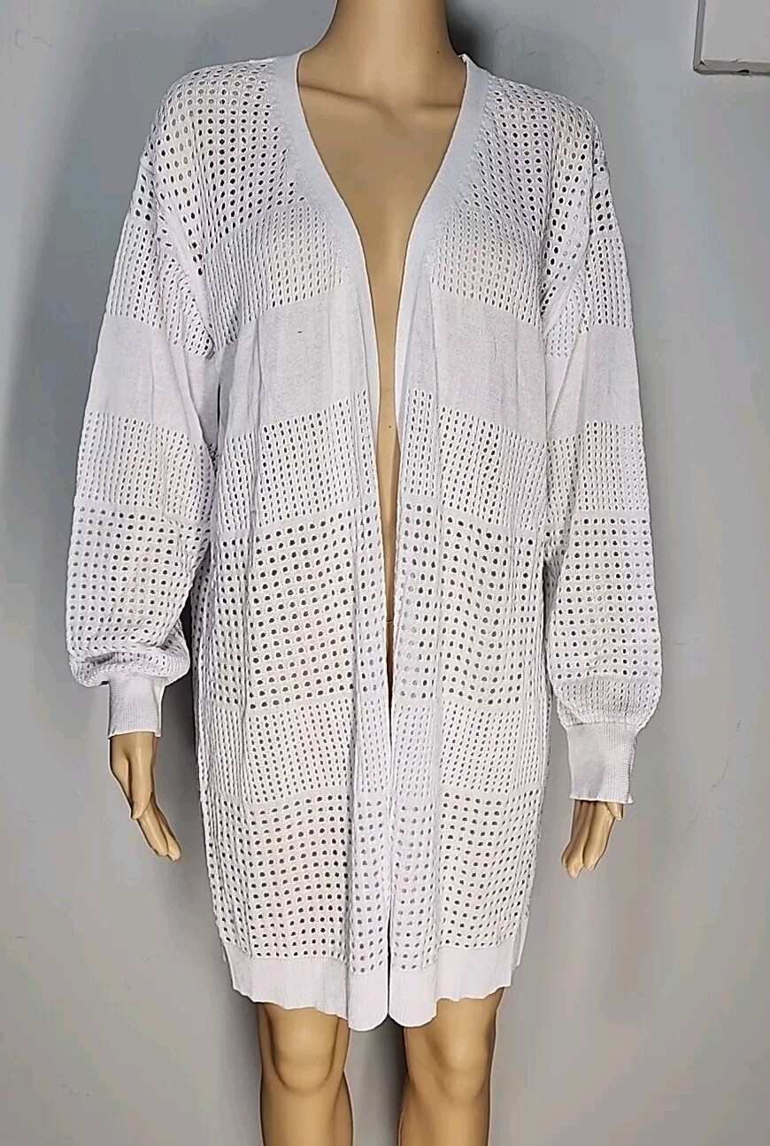 Nwt Hanna Nikole White Mesh Cardigan Long Sleeve Open Front Size 16W.