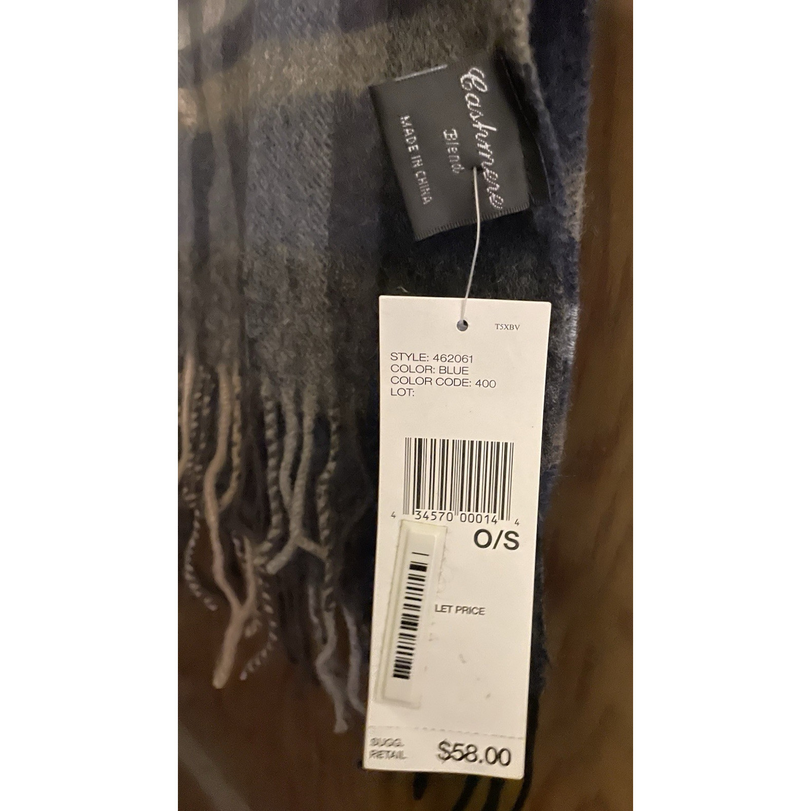 DKNY Luxury Blue/Gray Plaid Scarf – 90% Wool 10% Cashmere – Made in Italy NWT