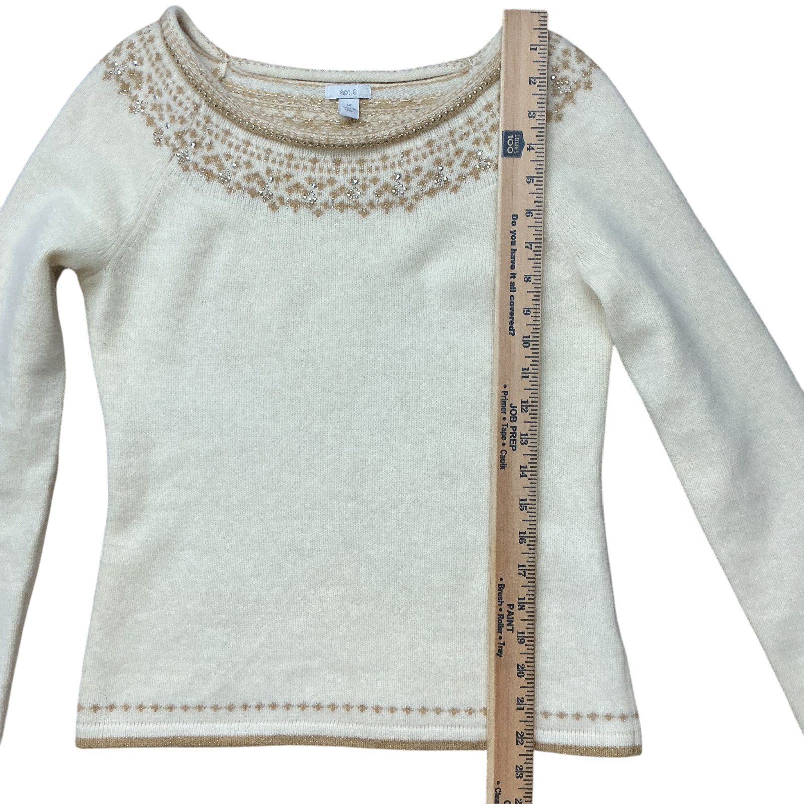 Apt. 9 Women’s Angora Fair Isle Sweater M Cream Beaded Rhinestones Boat Neck NWT