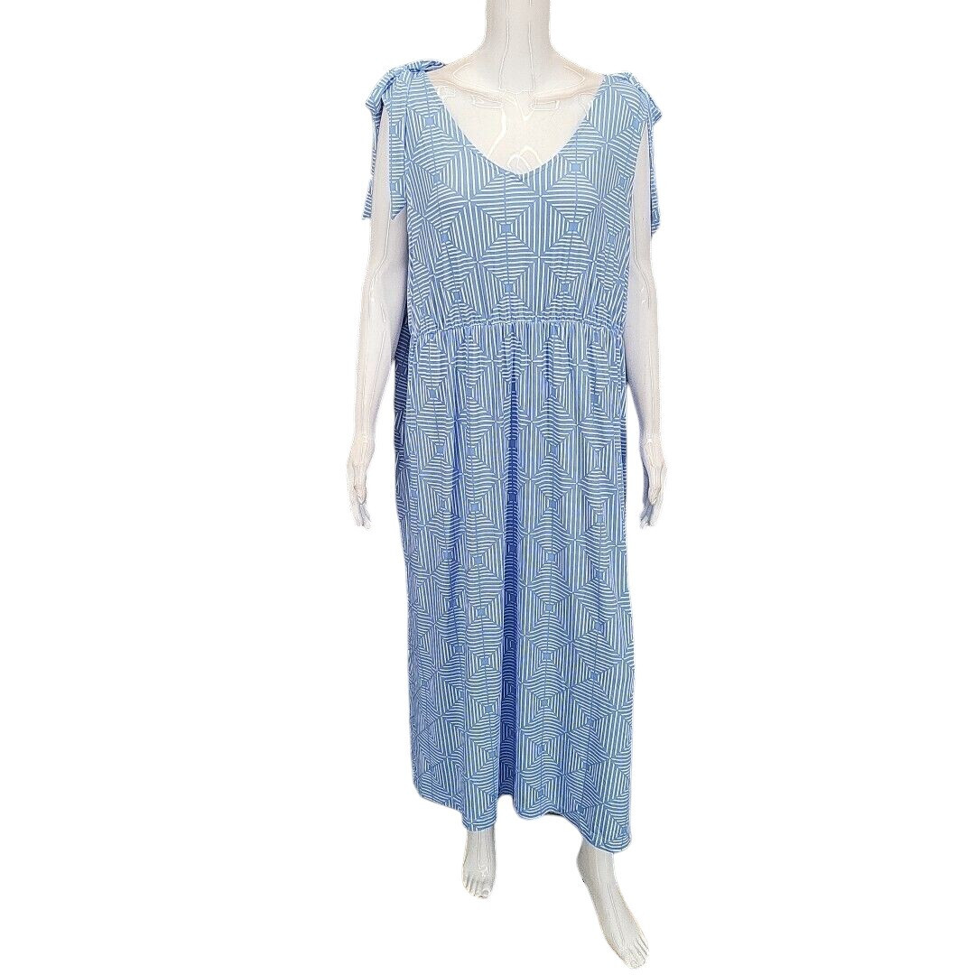 Stan Herman Silky Jersey Lounge Maxi Gown Dress X-Large Size Blue Top w Pockets