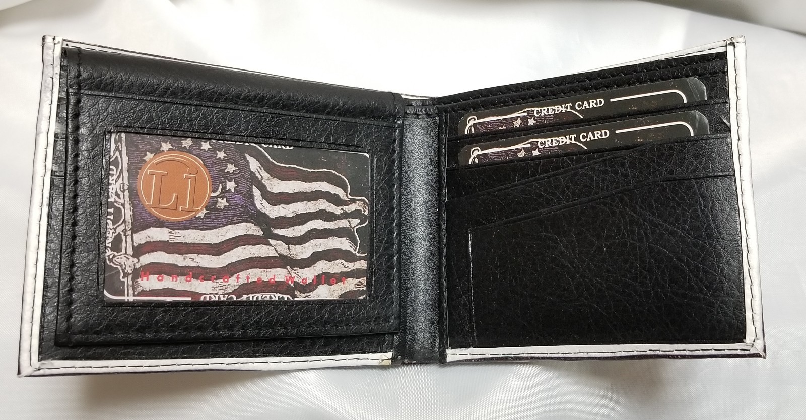 Don’t Tread On Me Flag Print on Handcrafted Wallet BI-Fold Men’s Vegan Leather