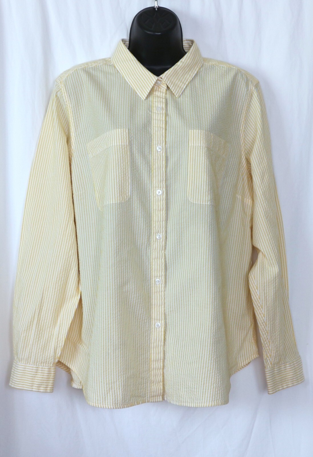 L.L. BEAN Yellow Strpd Seersucker Blse 2 Pckts 48 In Chst 27.5 In Lng Sz XL EXC