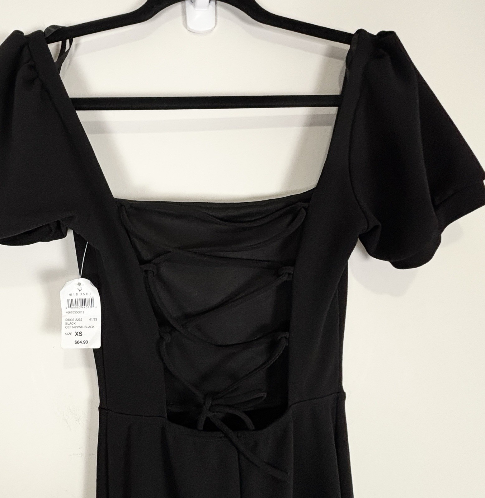 Windsor Denali Formal Puff Sleeve Lace Up Back Gown High Slit XS