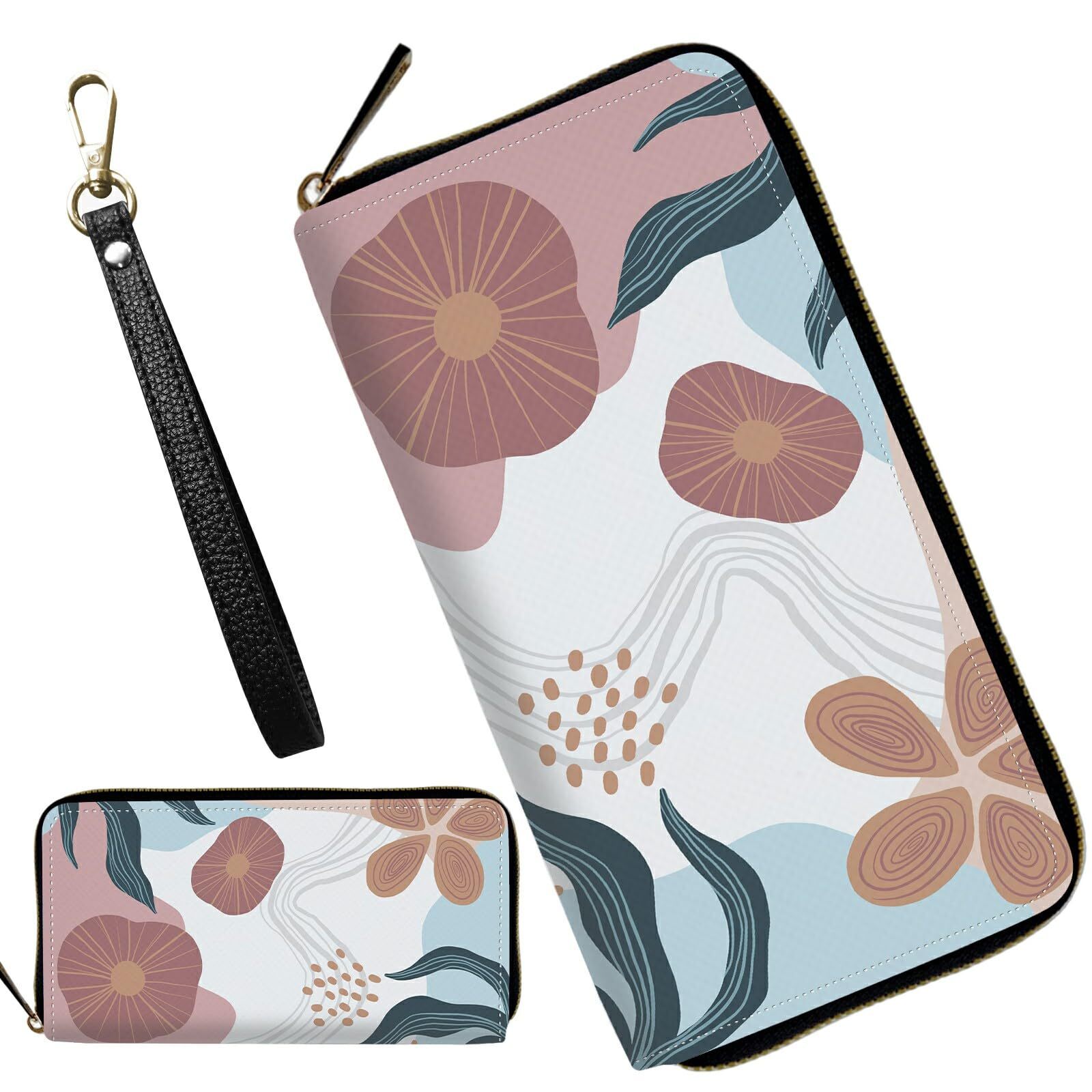 Womens Wristlet Wallets Large Capacity Card Holder Cash Pocket Zip Around Top