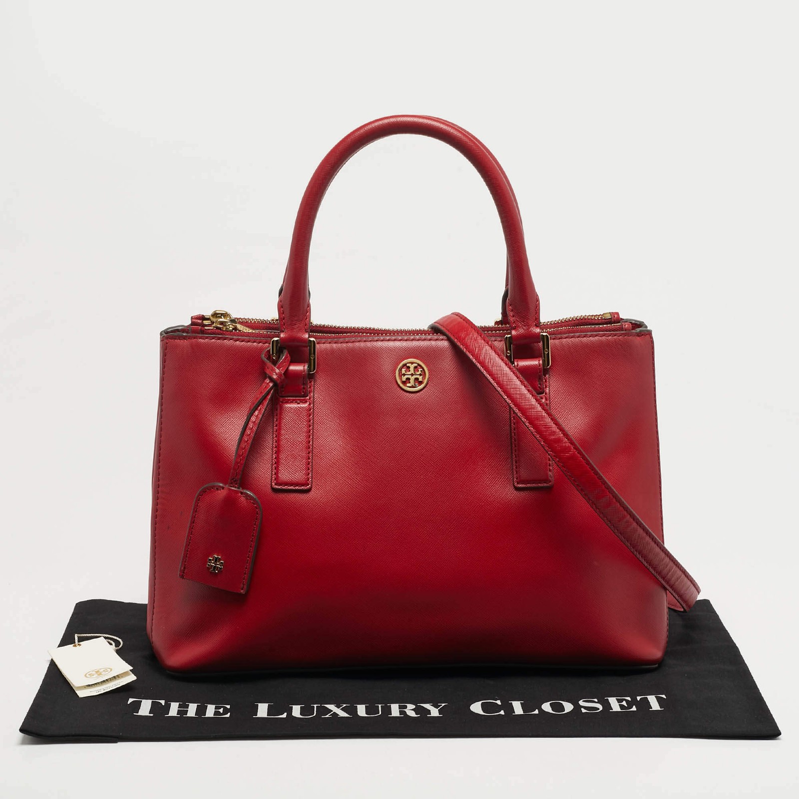 Tory Burch Robinson Double Zip Red Leather Tote