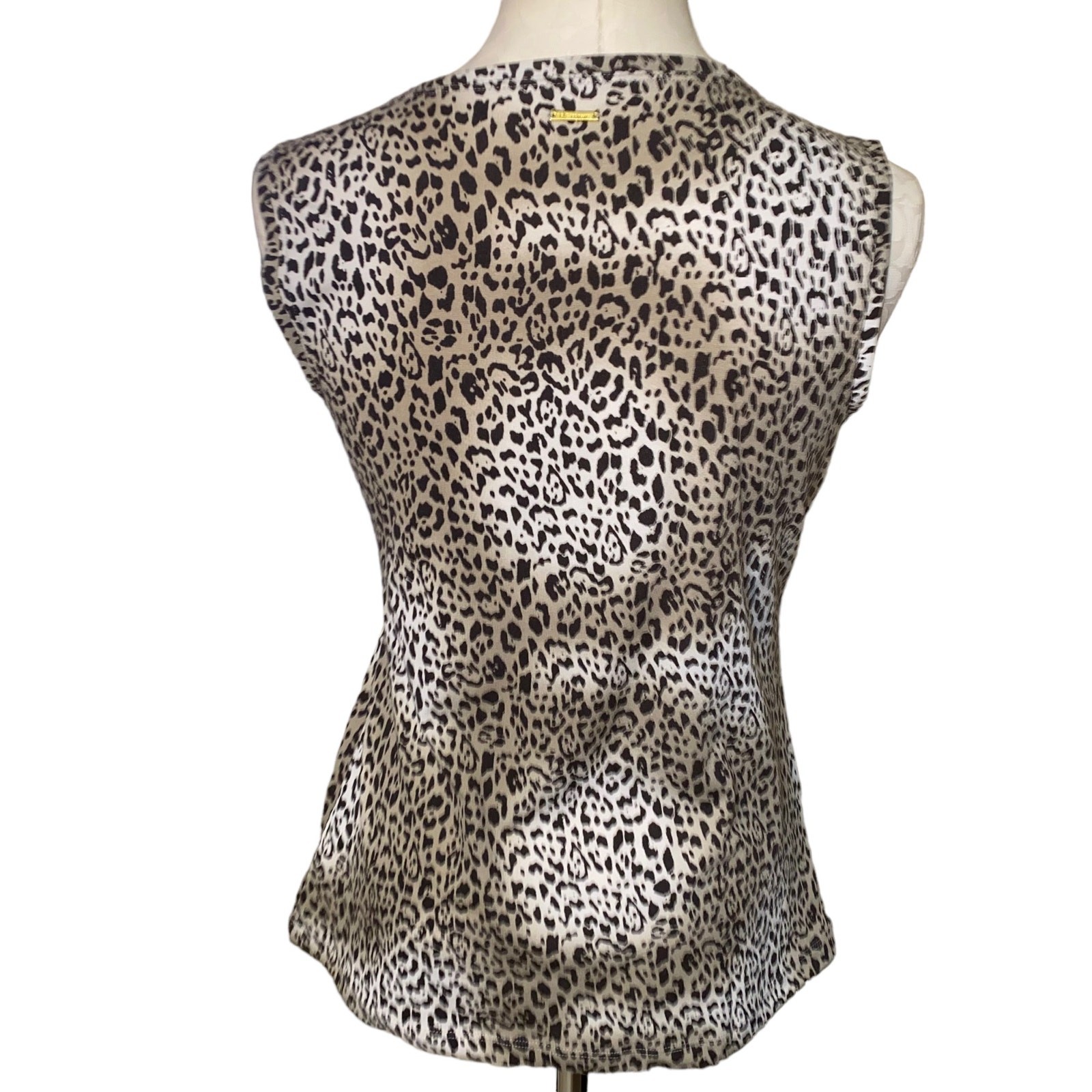 AK Anne Klein Classic Leopard Print Sleeveless High Neck Blouse Size Large