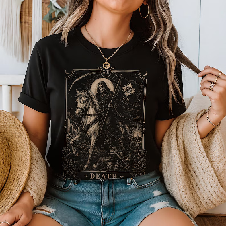 Death Tarot Card Shirt: Gothic Grim Reaper Tee | XIII Arcana Occult Graphic