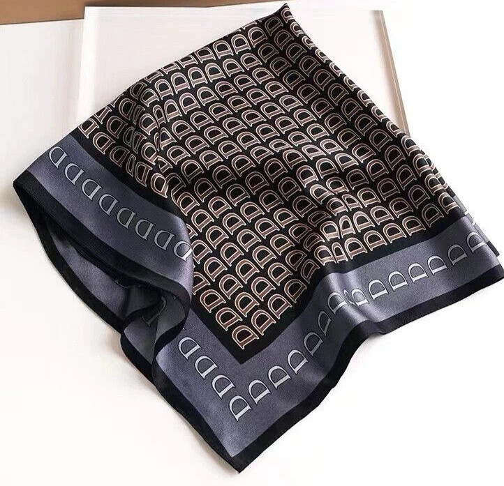 26″X26″D Letter Print Pure Mulberry Satin Silk 12momme Scarf 65x65cm 5-35