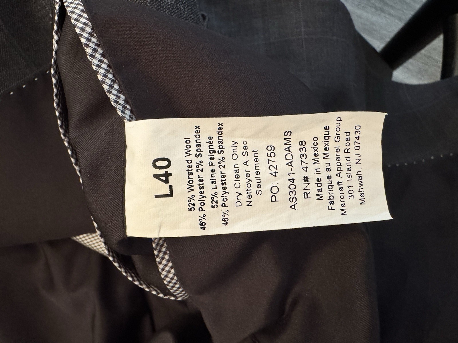 Tommy Hilfiger Men’s Dark Gray Check Slim Fit TH Flex Full Suit 40L / 32×32
