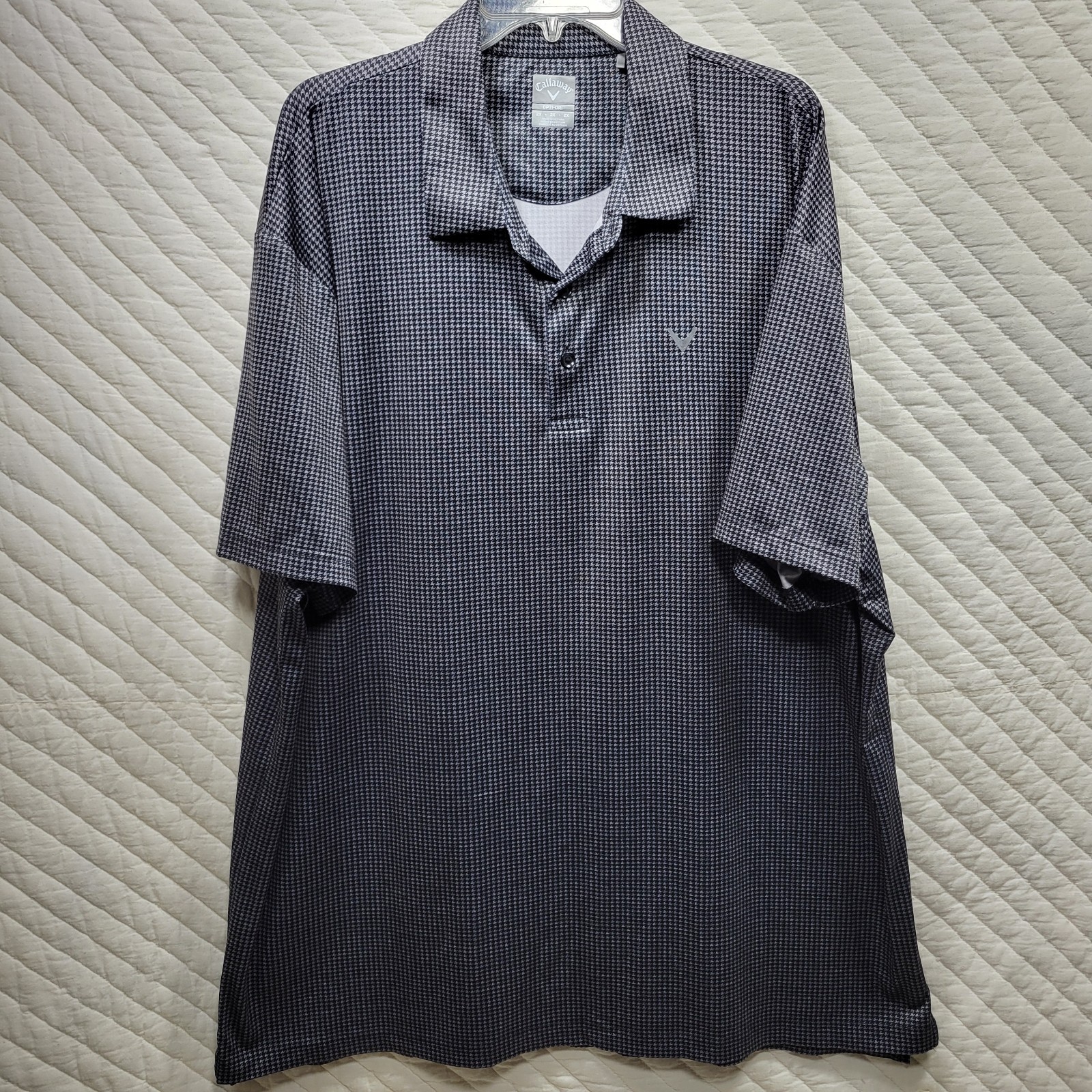 Mens 2X Big Callway Opti Dri Polo Shirt gray black houndstooth golf