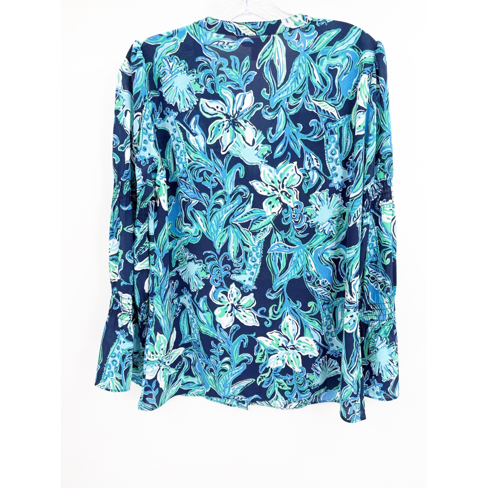 Lilly Pulitzer Maritza Top High Tide Take It or Leaf It Blue Floral Blouse S