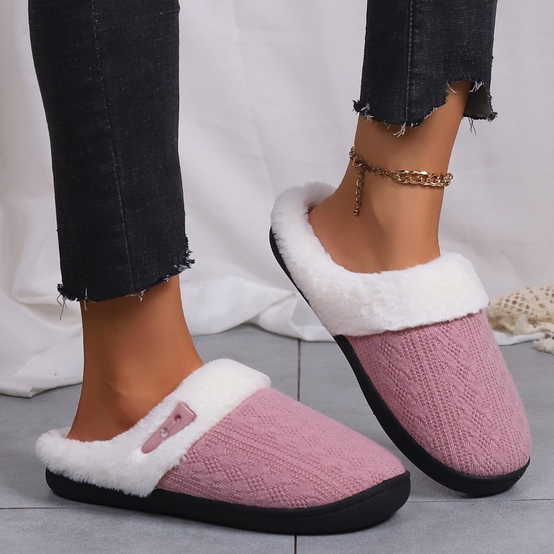 Women’s Cozy Fleece-Lined Slippers Plush Warm Cotton Indoor Non-Slip House Shoes
