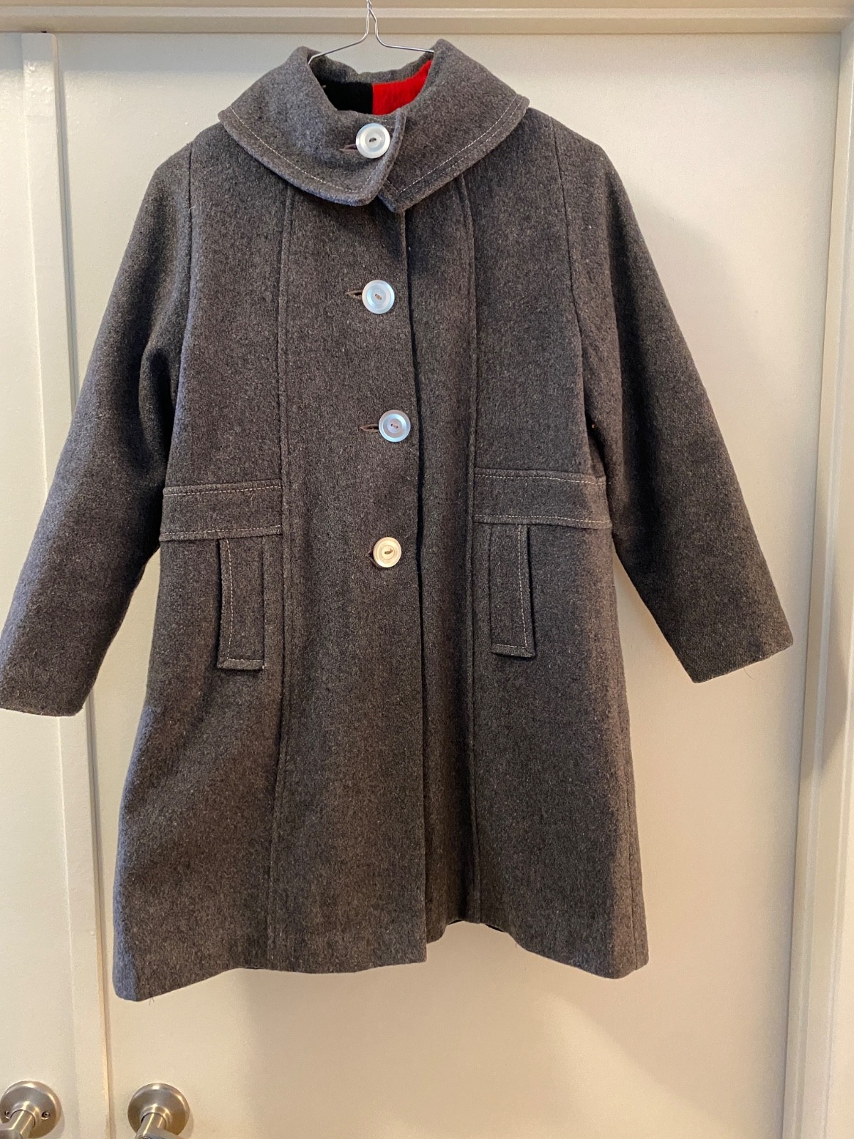 Antique Vintage 40’s Era Grey Wool Peacoat Collar Pockets