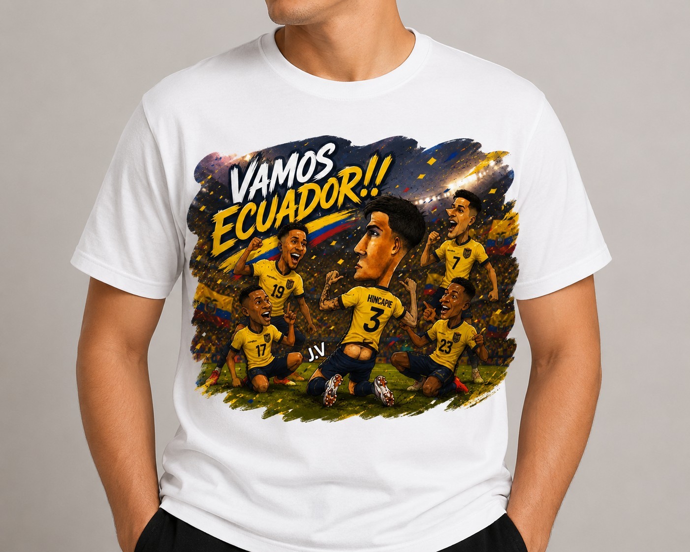 Gildan White Vamos Ecuador Soccer Graphic Print Crew Neck T-Shirt Mens M