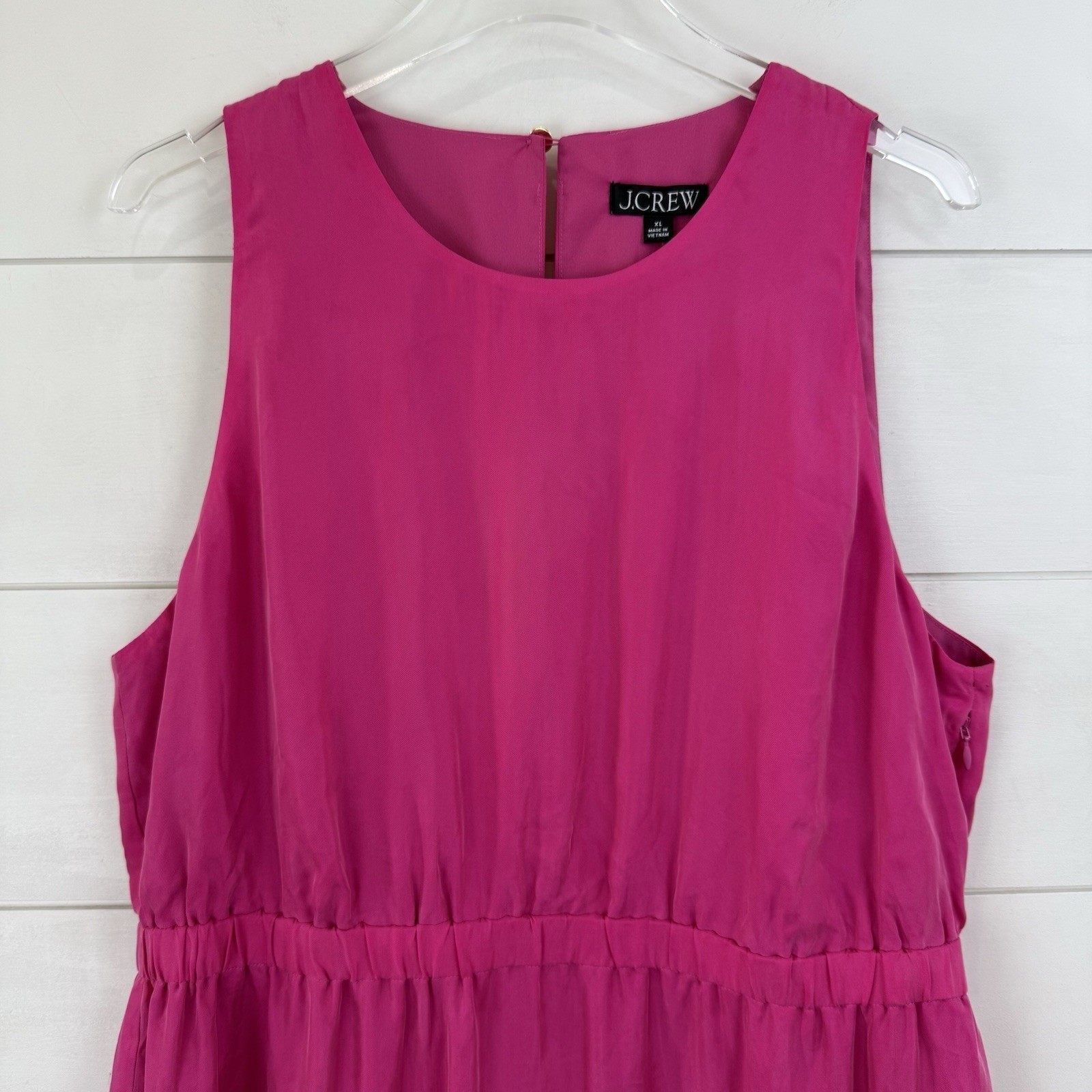 NWT J.Crew Sleeveless Elastic Waist Dress Women XL Festival Pink Cupro Viscose