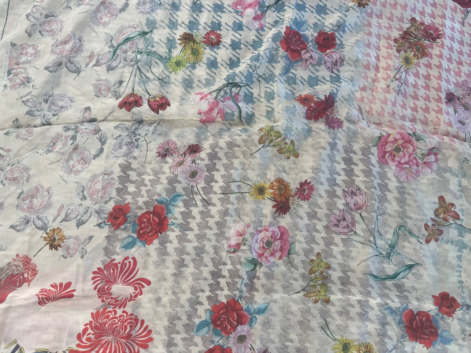 Johnny Was Silk Scarf with Tassels FOUR SEASONS New w Tags Floral Houndstooth