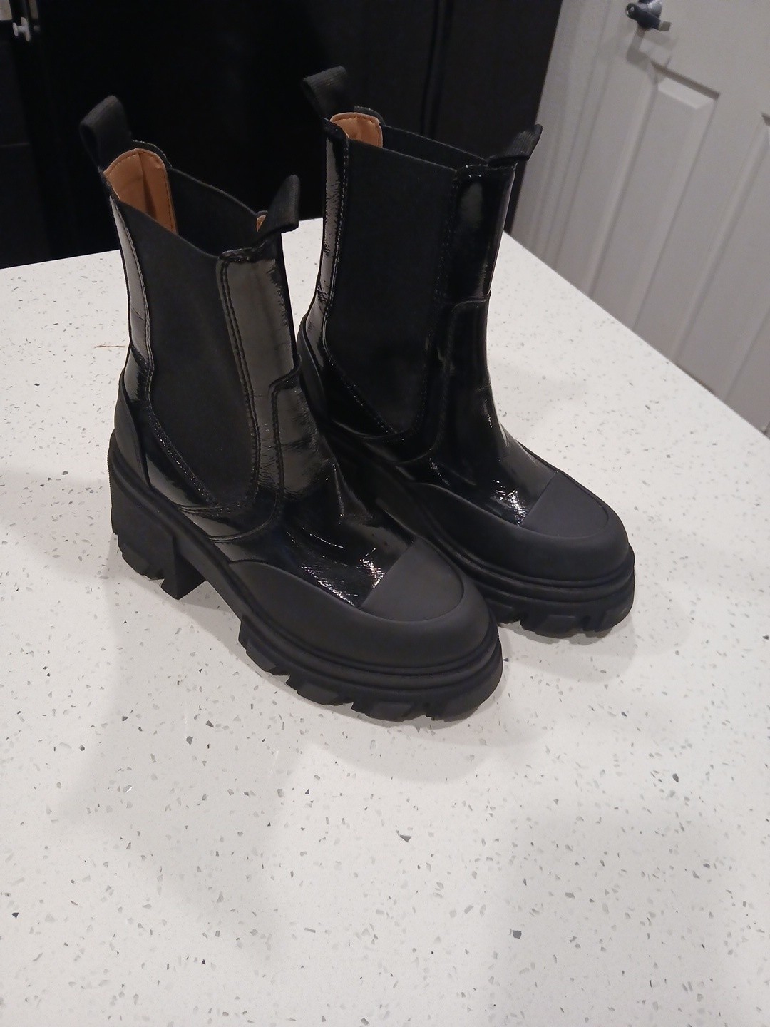 Cleated Heeled Mid Chelsea Boots in Black Naplack$590