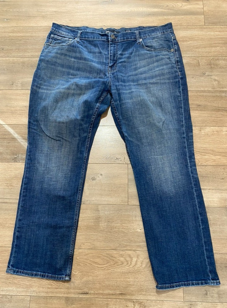 BKE Buckle Jake Mens 44X32 Thick Stitch Blue Denim Jeans Whiskers Stretch