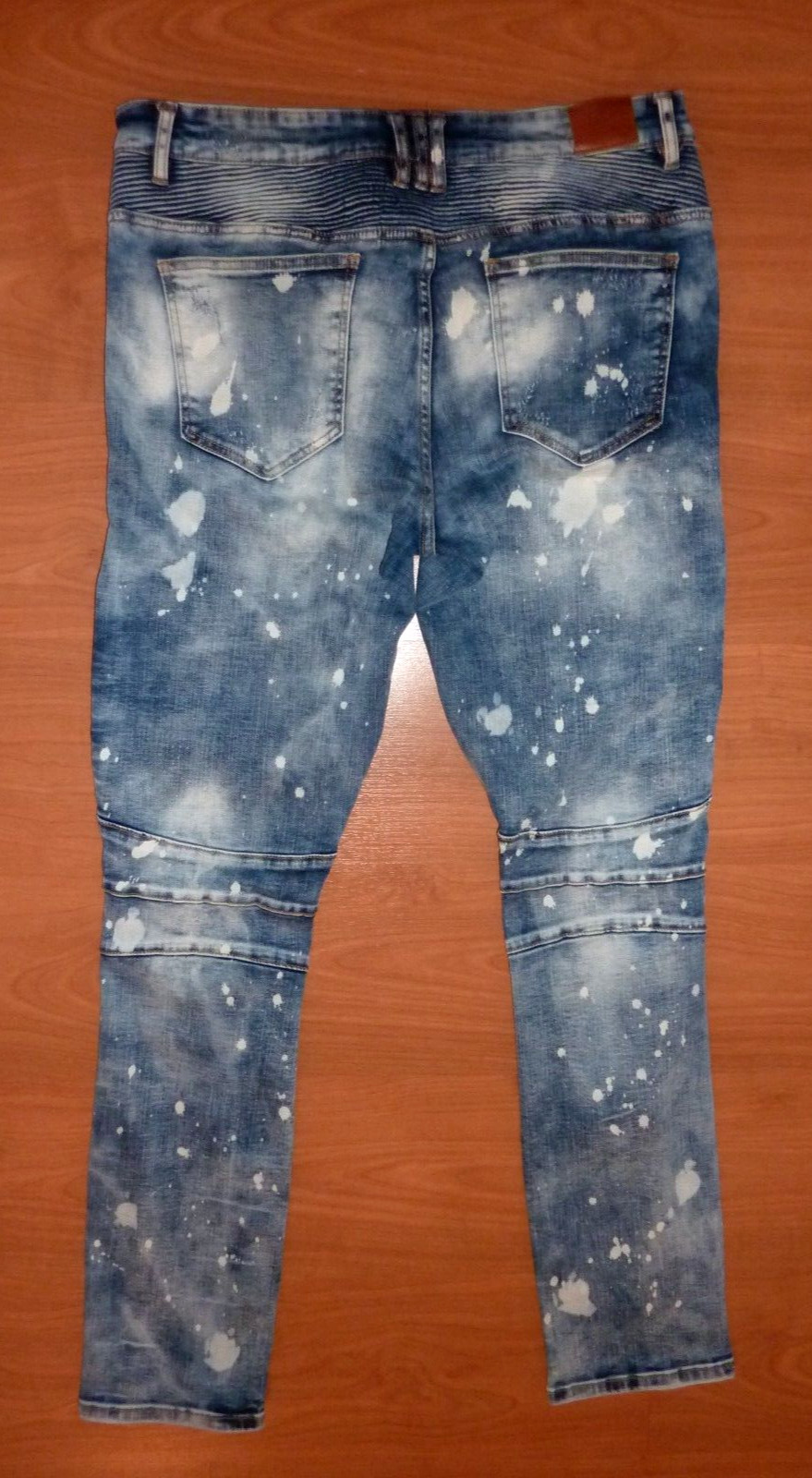 Crysp Denim Moto Biker Men’s Stretch Jeans Sz 36×33 Skinny Distressed Acid Wash