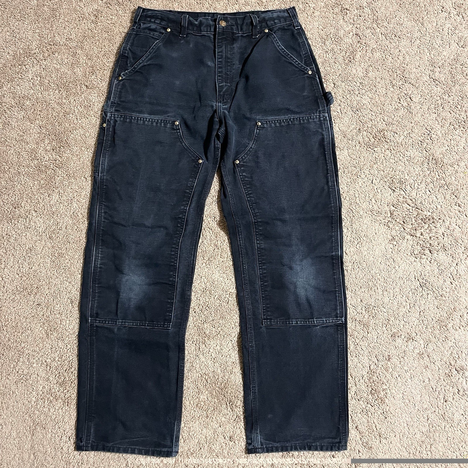 Carhartt B01 BLK Original Loose Fit Black Double Knee Pants 32×32
