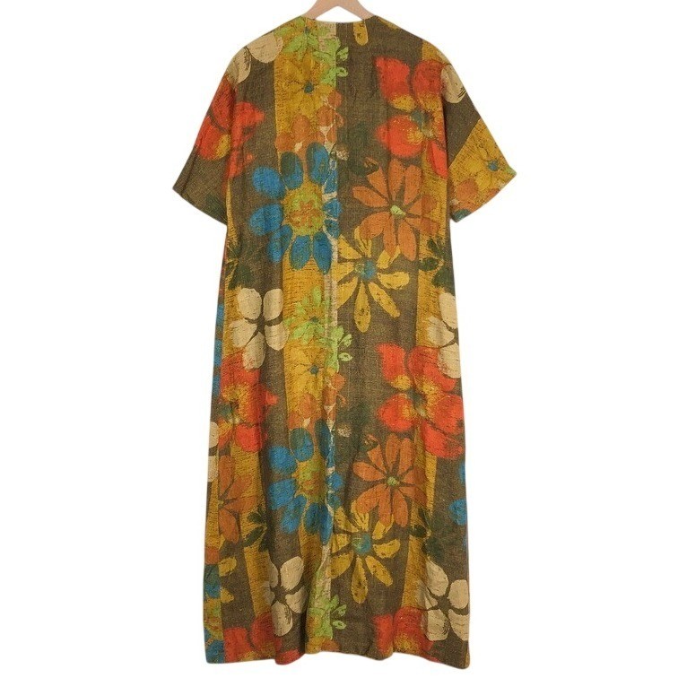 VTG 70s Floral Button Front Maxi Dress Duster Sz L Earthy Retro Homemade