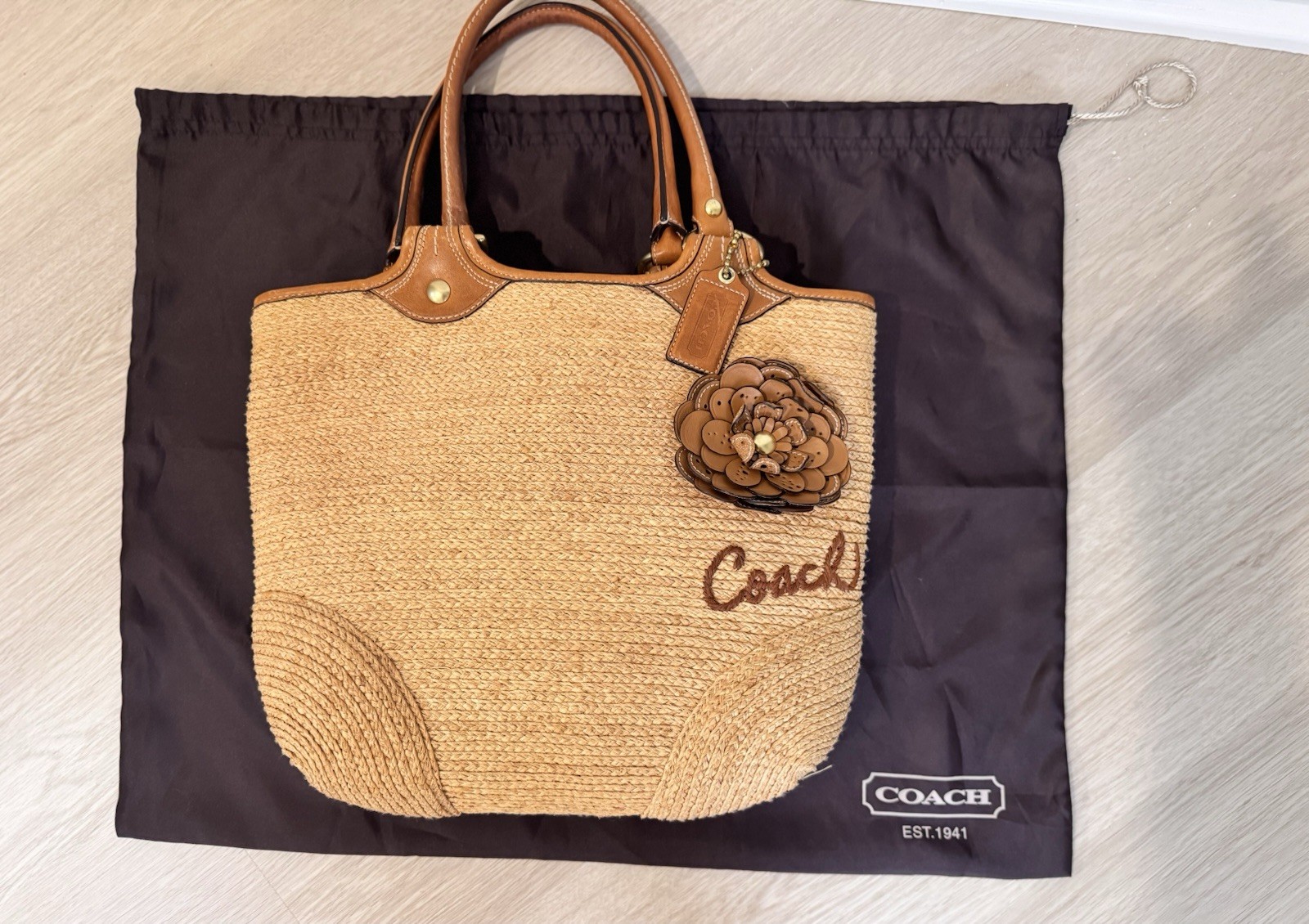 Vintage Y2K Coach Bleecker Straw Flower Tote Handbag