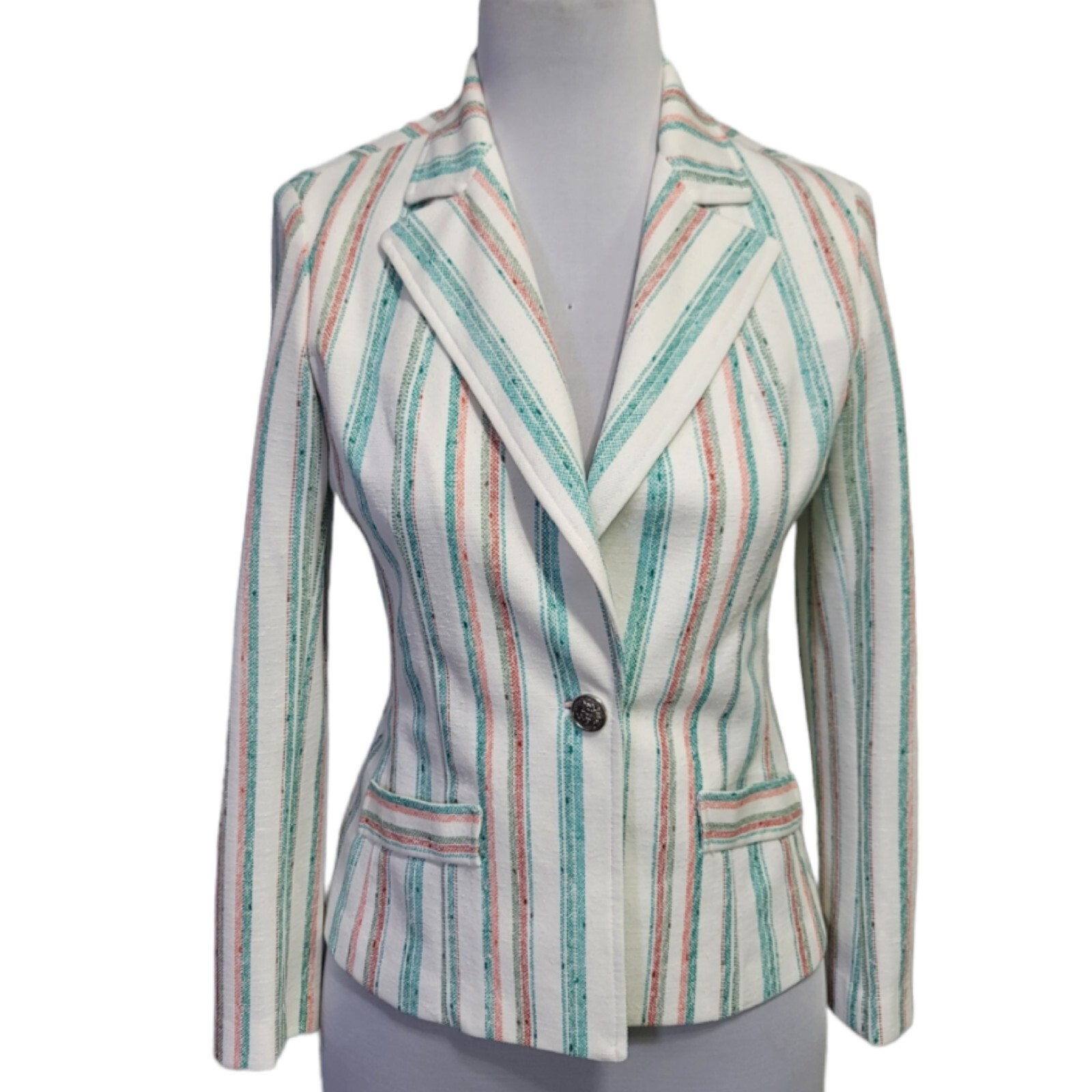 Vintage 70s Alex Garay Double Knit Trevira Polyester Striped Jacket Disco