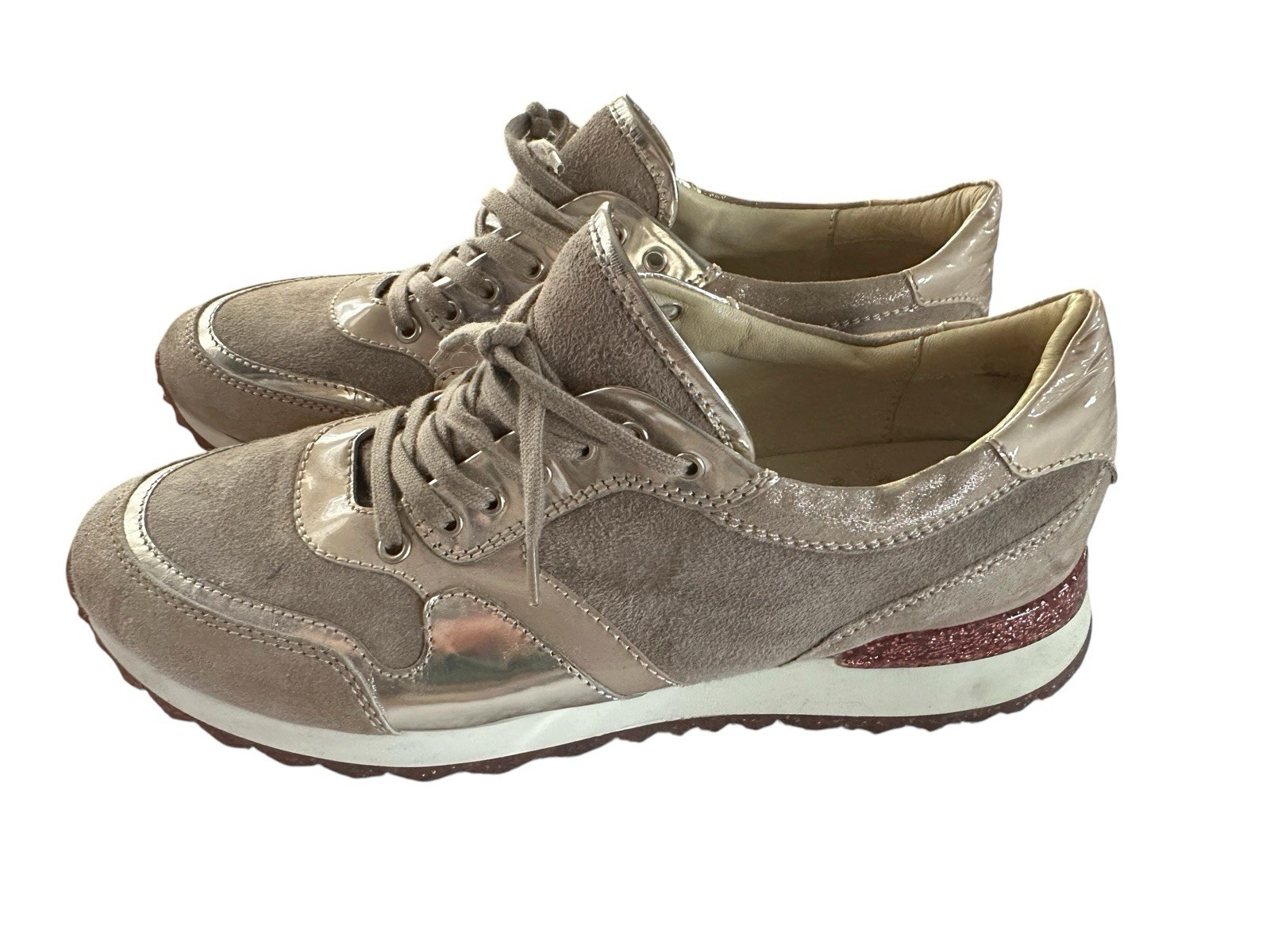 AGL Dalia Metallic Leather & Glitter Fashion Sneakers Sz EU 41 /US 11 Nude/Pink