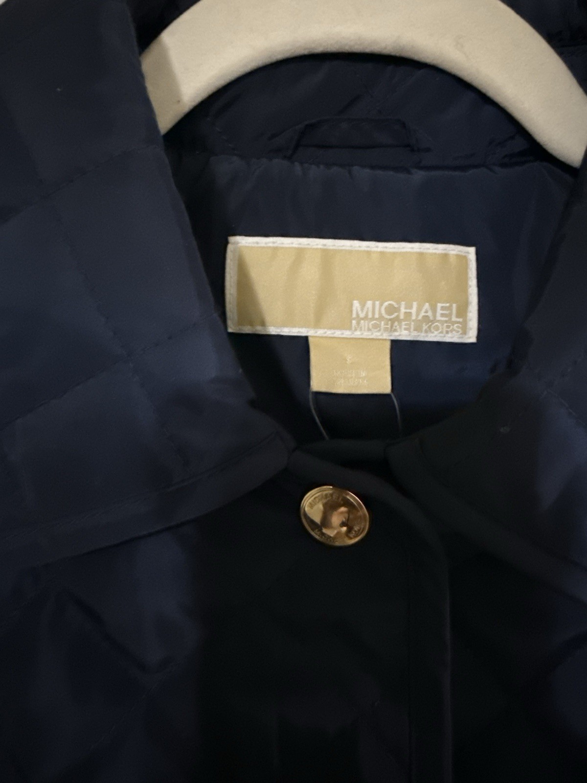 Michael Kors Women’s Blue Quilted Button Front Jacket Size S