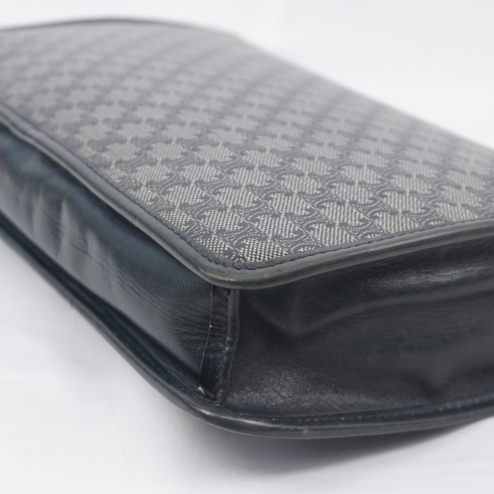 CELINE Macadam Clutch Bag PVC Leather Dark Navy Black Vintage Old Celine Auth