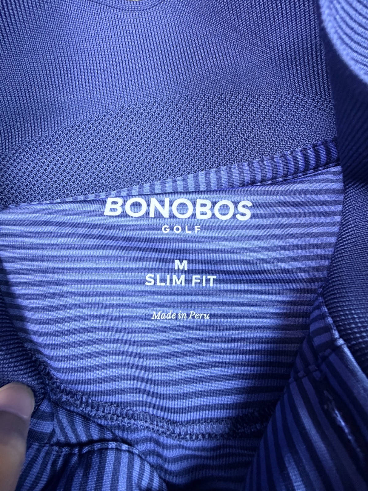 Bonobos Golf Polo Shirt Mens M Slim Fit Blue Striped Performance Short Sleeve