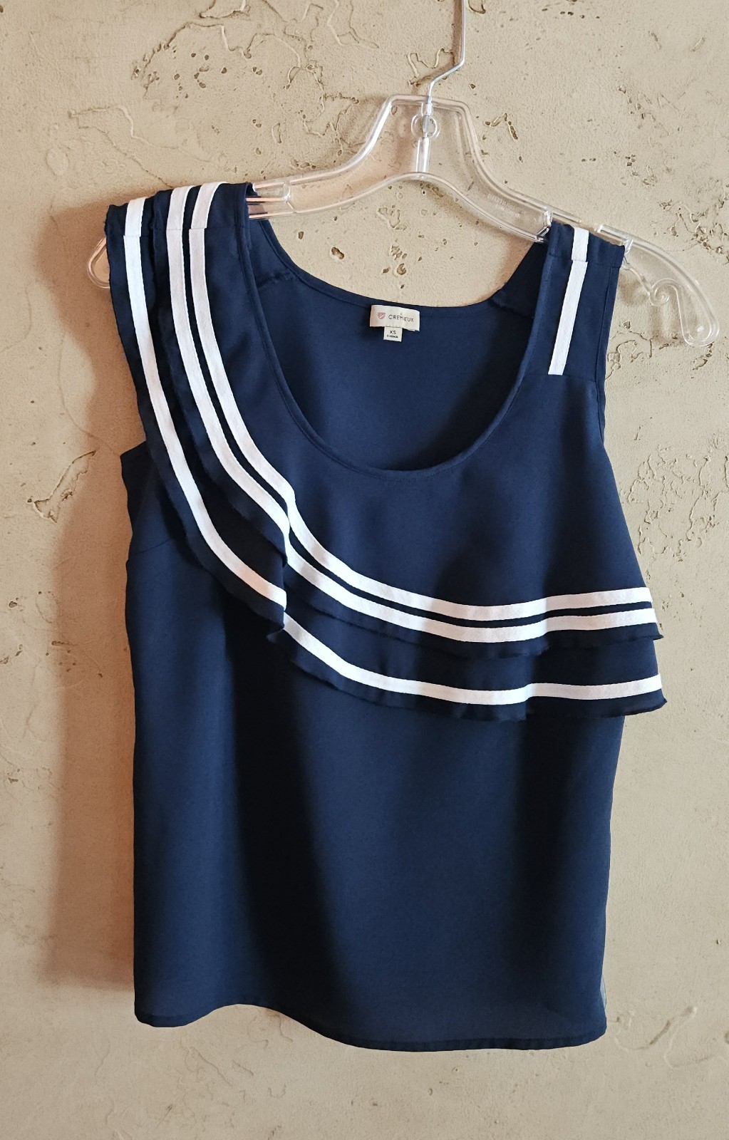 Daniel Cremieux Sleeveless Top Navy Blue White Striped Ruffle Women’s Size Small