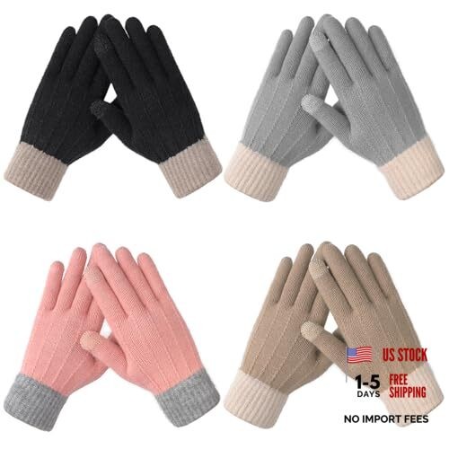 Clothirily Winter Gloves for Women – Touch 4 Pack, Black & Grey & Khaki & Pink