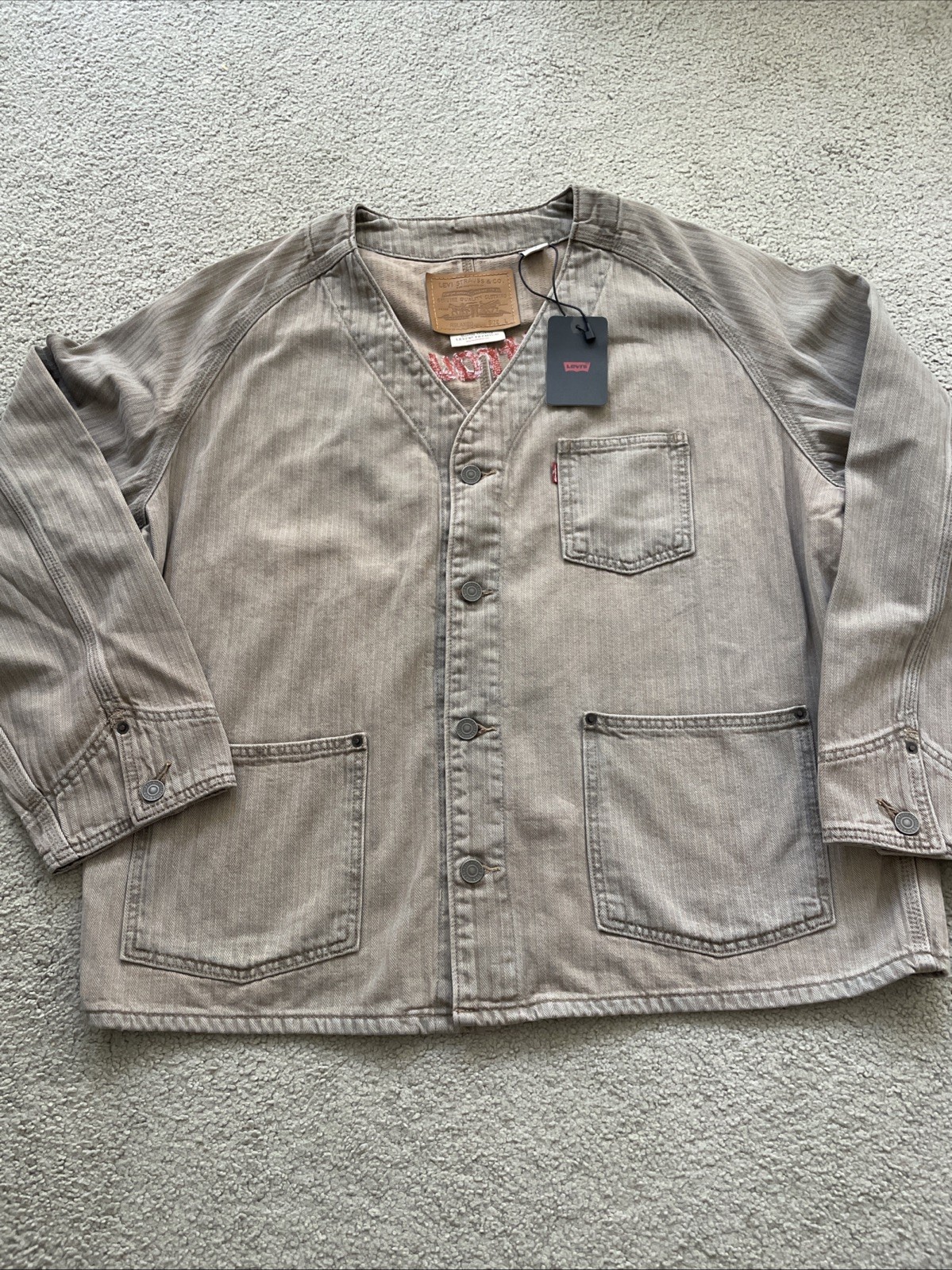 Levis Union Engineers Coat Beige Denim Cardigan Relaxed Fit 71390006 Men’s Sz L