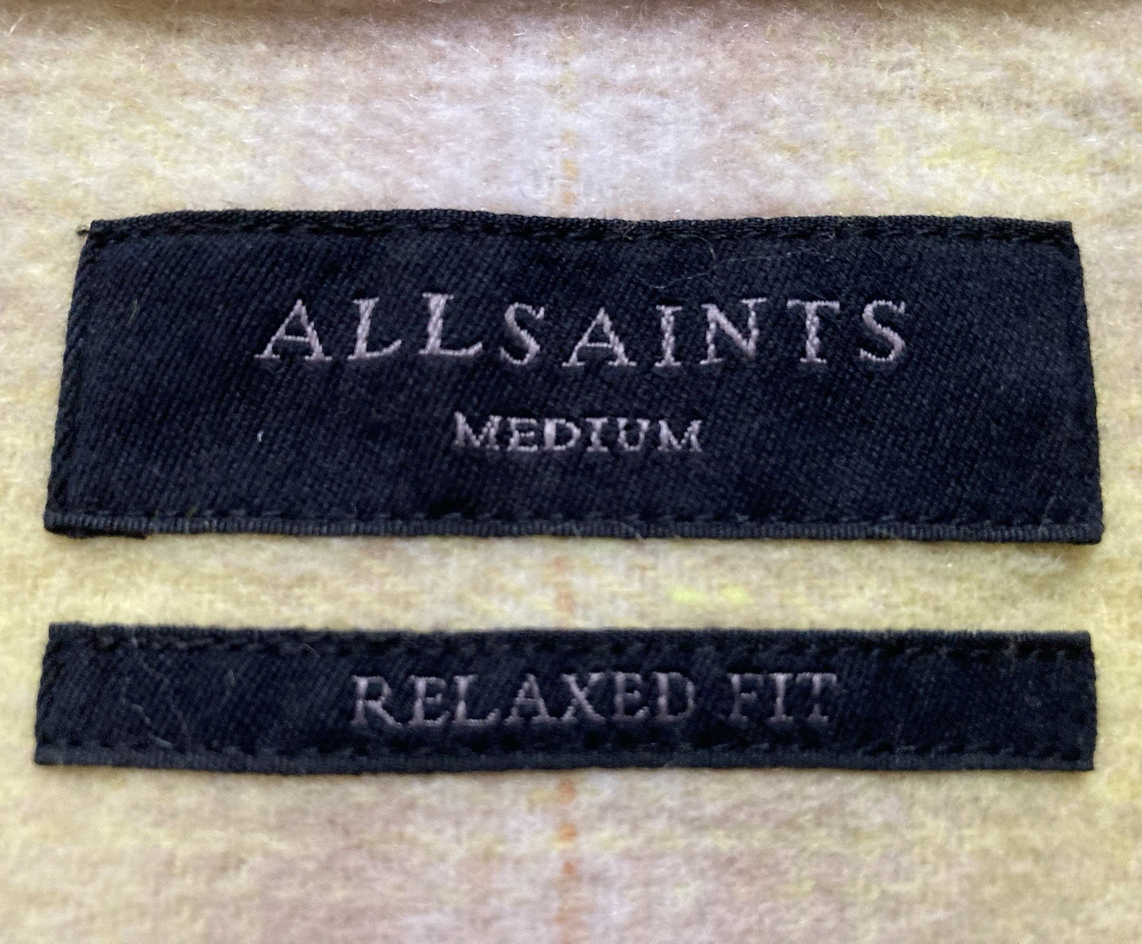 AllSaints Mens Flannel Shirt Shacket Plaid Winter Yellow Beige Pockets Size M