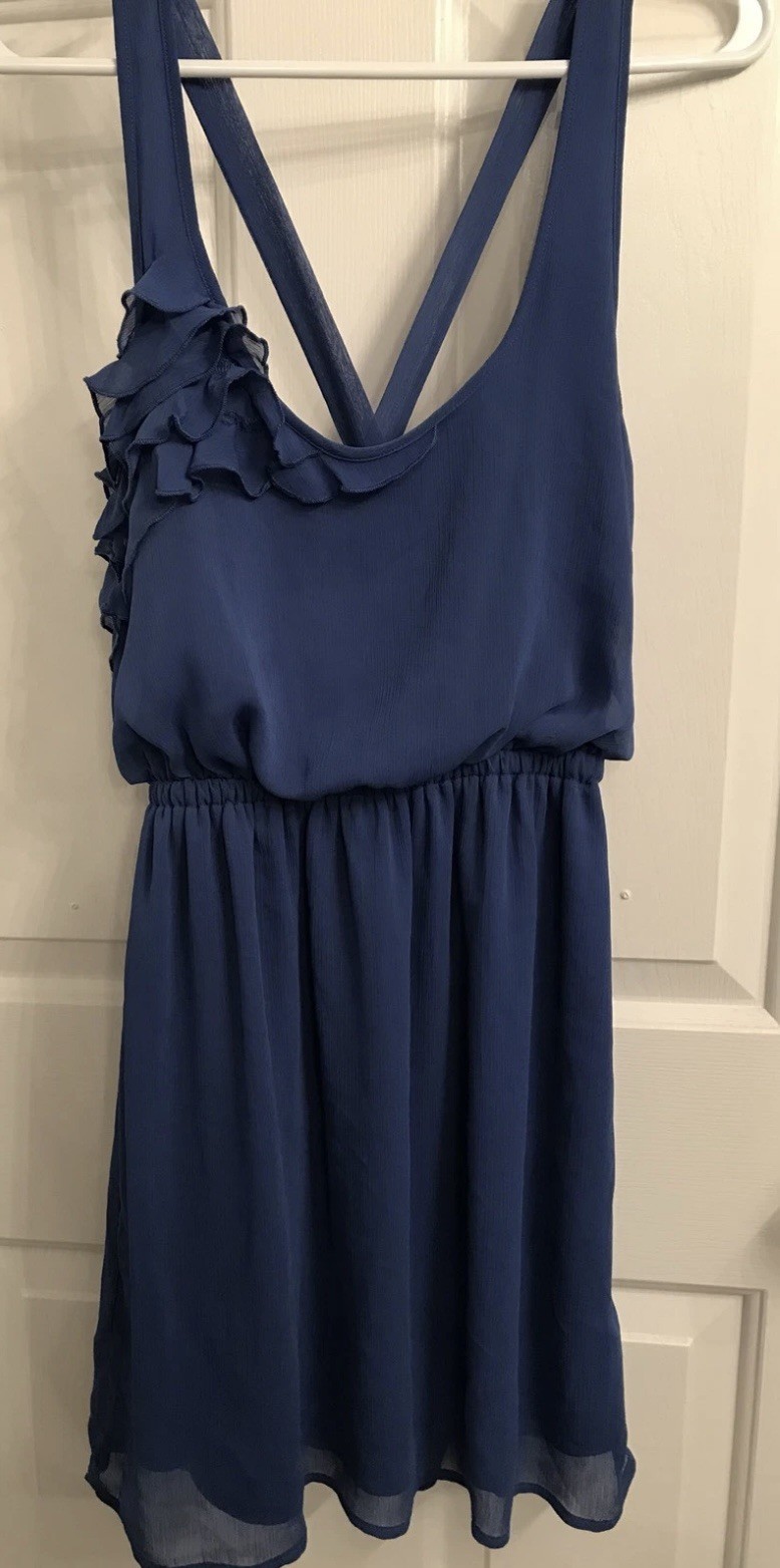 Women’s Blue Sleeveless Criss Cross Back Sundress, Size M